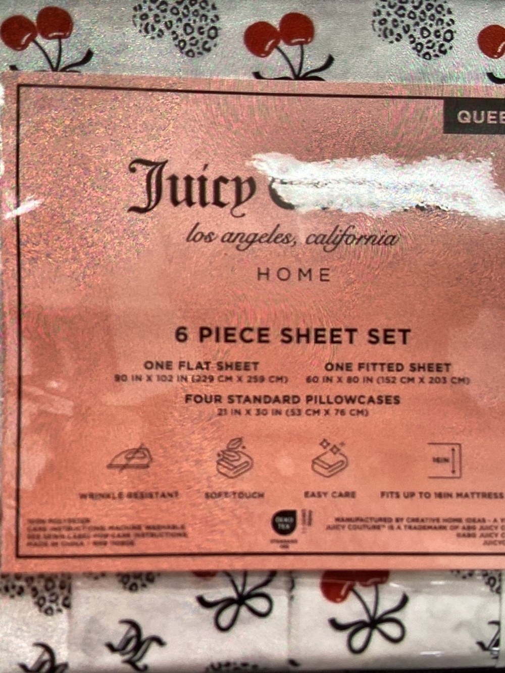 New Juicy Couture Bed Sheet Set- 6 pieces/ QUEEN/ cherries